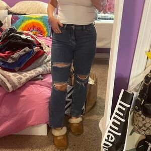 PacSun Dark Blue Distressed Straight Leg Jeans